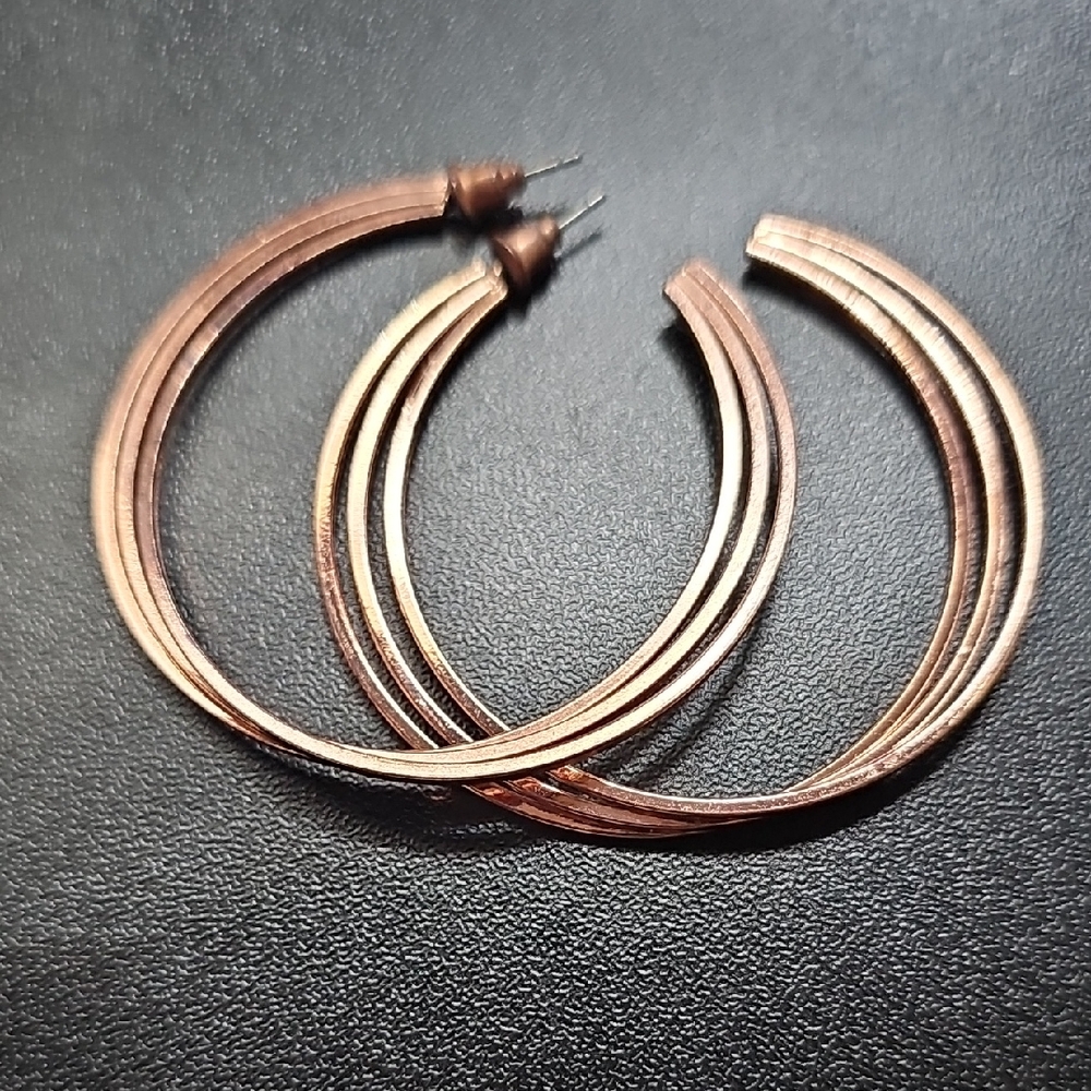 Rose Gold Triple-Channel Hoop Earrings - Women Jewelry
